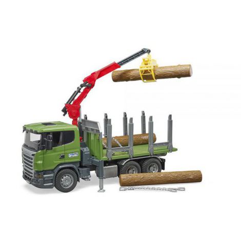 BRUDER - CAMION FORESTIER SCANIA R-SERIES CU MACARA DE INCARCARE, GRAIFER SI 3 BUSTENI - poza 4