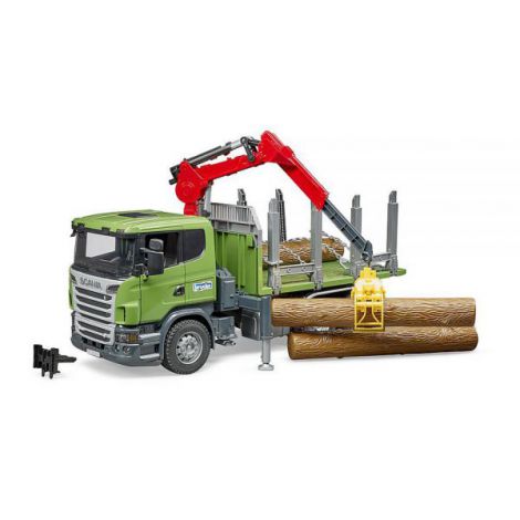 BRUDER - CAMION FORESTIER SCANIA R-SERIES CU MACARA DE INCARCARE, GRAIFER SI 3 BUSTENI - poza 5
