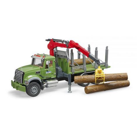 BRUDER - CAMION LEMNE MACK GRANITE CU MACARA DE INCARCARE, GRAIFER SI 3 BUSTENI - poza 1