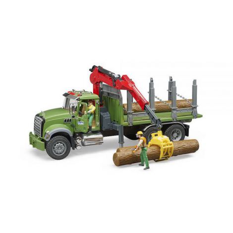 BRUDER - CAMION LEMNE MACK GRANITE CU MACARA DE INCARCARE, GRAIFER SI 3 BUSTENI - poza 2
