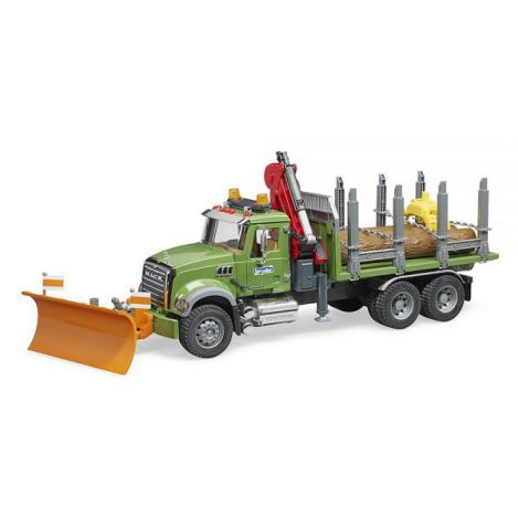 BRUDER - CAMION LEMNE MACK GRANITE CU MACARA DE INCARCARE, GRAIFER SI 3 BUSTENI - poza 3