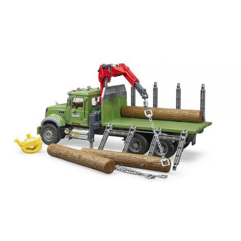 BRUDER - CAMION LEMNE MACK GRANITE CU MACARA DE INCARCARE, GRAIFER SI 3 BUSTENI - poza 5