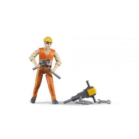 BRUDER - FIGURINA MUNCITOR CONSTRUCTII CU ACCESORII - poza 1