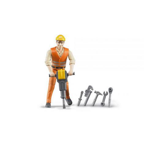 BRUDER - FIGURINA MUNCITOR CONSTRUCTII CU ACCESORII - poza 2