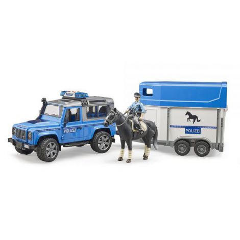 BRUDER - MASINA DE POLITIE LAND ROVER DEFENDER CU REMORCA, POLITIST SI CAL - poza 1