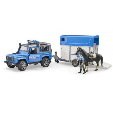 BRUDER - MASINA DE POLITIE LAND ROVER DEFENDER CU REMORCA, POLITIST SI CAL - poza 3