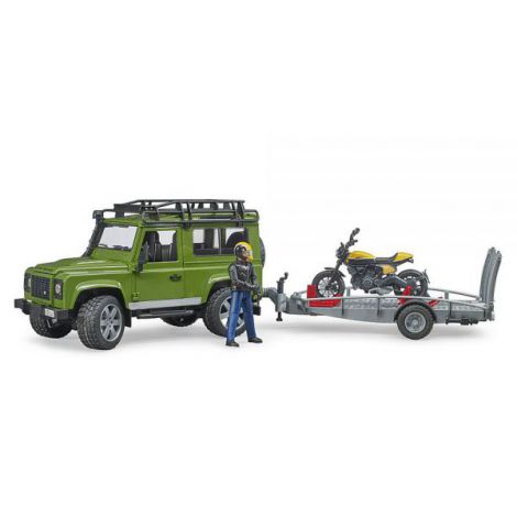 BRUDER - MASINA DE TEREN LAND ROVER DEFENDER CU REMORCA SI MOTOCICLETA DUCATI - poza 1
