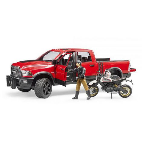 BRUDER - MASINA DE TEREN RAM 2500 CU MOTOCICLETA SCRAMBLER DUCATI DESERT SI SOFER - poza 4