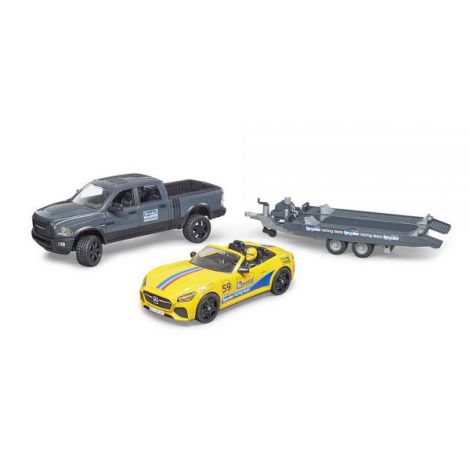 BRUDER - MASINA DE TEREN RAM 2500 SI MASINA DE CURSE ROADSTER - poza 5