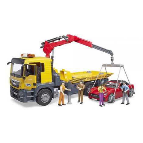 BRUDER - MASINA TRACTARE MAN TGS CU MASINA ROADSTER CU LUMINI SI SUNETE - poza 1