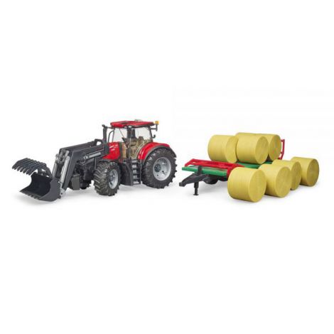 BRUDER - TRACTOR CASE IH OPTUM 300 CVX CU INCARCATOR FRONTAL SI REMORCA TRANSPORT CU 8 BALOTI - poza 1