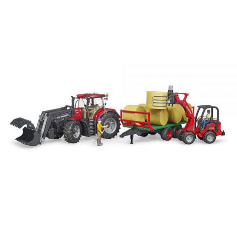 BRUDER - TRACTOR CASE IH OPTUM 300 CVX CU INCARCATOR FRONTAL SI REMORCA TRANSPORT CU 8 BALOTI - poza 2