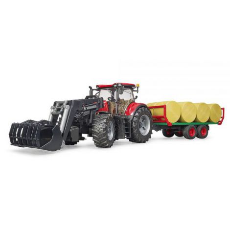 BRUDER - TRACTOR CASE IH OPTUM 300 CVX CU INCARCATOR FRONTAL SI REMORCA TRANSPORT CU 8 BALOTI - poza 3