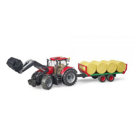 BRUDER - TRACTOR CASE IH OPTUM 300 CVX CU INCARCATOR FRONTAL SI REMORCA TRANSPORT CU 8 BALOTI - poza 4