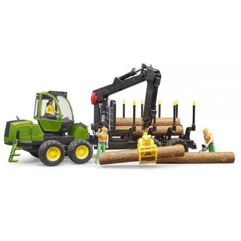 BRUDER - TRACTOR FORESTIER JOHN DEERE 1210E CU GRAIFER SI 4 BUSTENI - poza 1