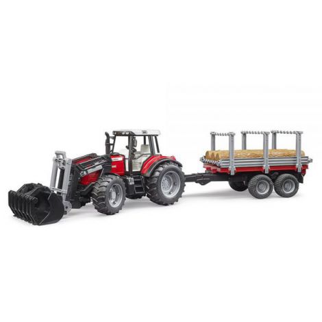 BRUDER - TRACTOR MASSEY FERGUSON 7480 CU INCARCATOR FRONTAL SI REMORCA PENTRU LEMNE - poza 4