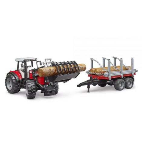BRUDER - TRACTOR MASSEY FERGUSON 7480 CU INCARCATOR FRONTAL SI REMORCA PENTRU LEMNE - poza 5