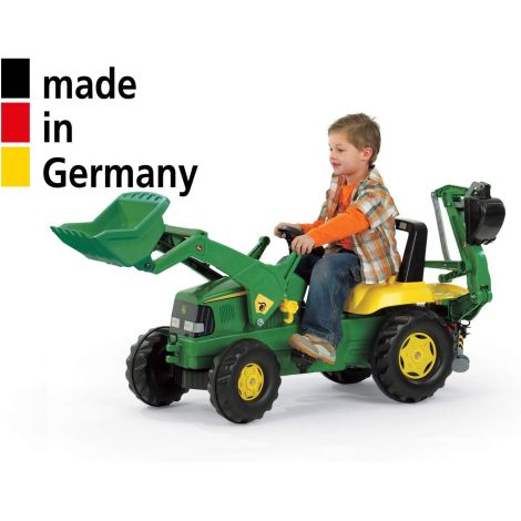 Buldoexcavator cu pedale John Deere, tractor cu cupa fata si excavator spate - poza 1