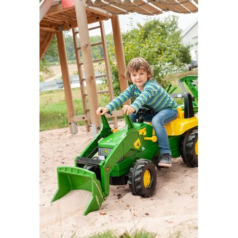 Buldoexcavator cu pedale John Deere, tractor cu cupa fata si excavator spate - poza 4