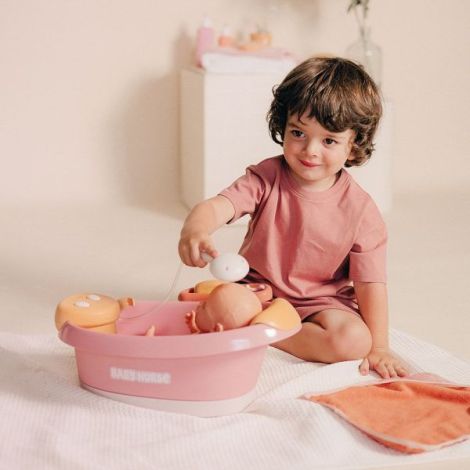 Cadita pentru papusa Smoby Baby Nurse Balneo Bath roz cu 3 accesorii - poza 3