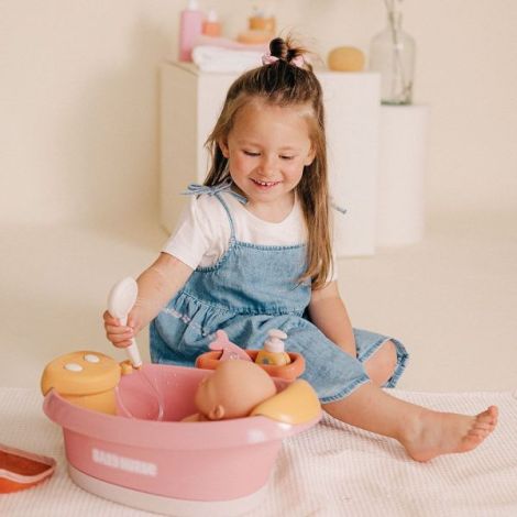 Cadita pentru papusa Smoby Baby Nurse Balneo Bath roz cu 3 accesorii - poza 4