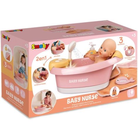 Cadita pentru papusa Smoby Baby Nurse Balneo Bath roz cu 3 accesorii - poza 5