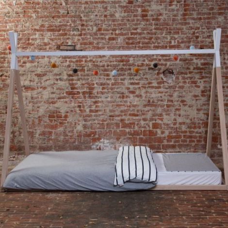 Cadru pat Tipi Childhome 90x200 cm Lemn Natural Alb - poza 4