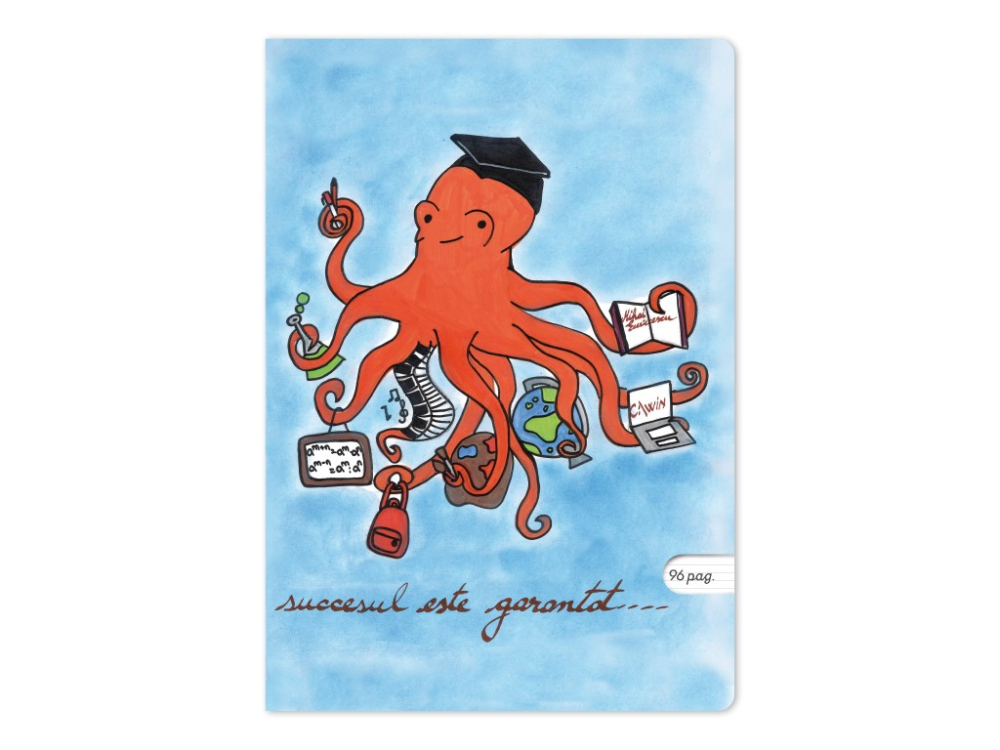 Caiet A5 dictando, ilustratie Caracatita MIRCMAG,48 file, 80g
