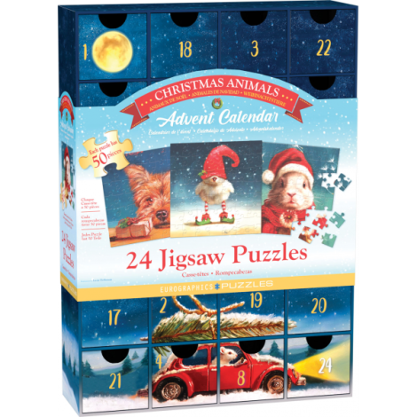 Calendar de Advent Animalutele si Craciunul, 24 puzzle-uri, 50 piese