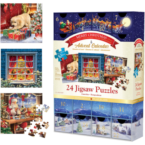 Calendar de Advent Craciun Fericit, 24 puzzle-uri, 50 piese - poza 2