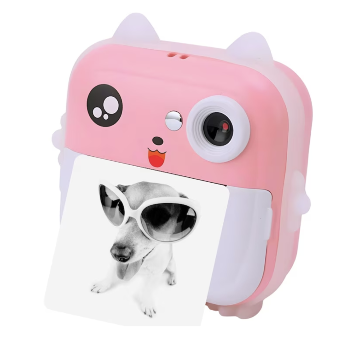 Camera foto copii cu imprimare instant, HD, video, jocuri, USB-C, 3 role, roz