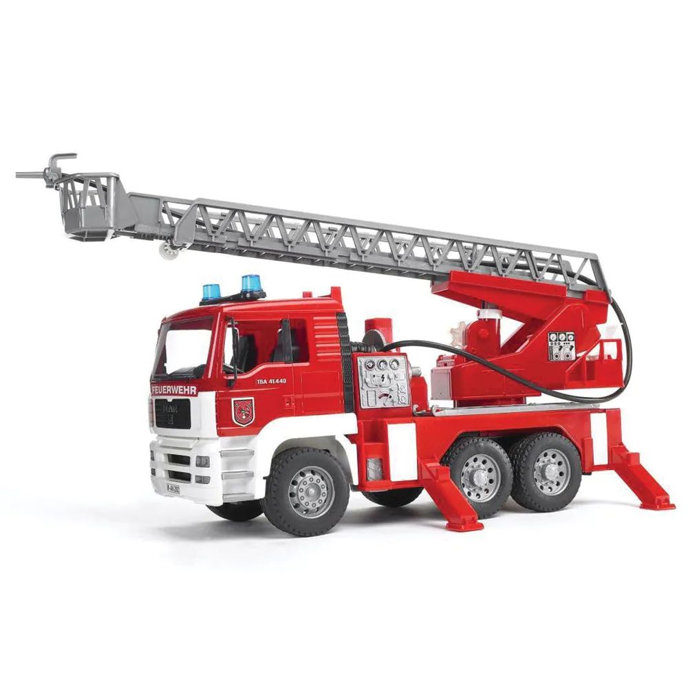 Camion Bruder MAN cu scara de pompieri si sirena 2771 - poza 2