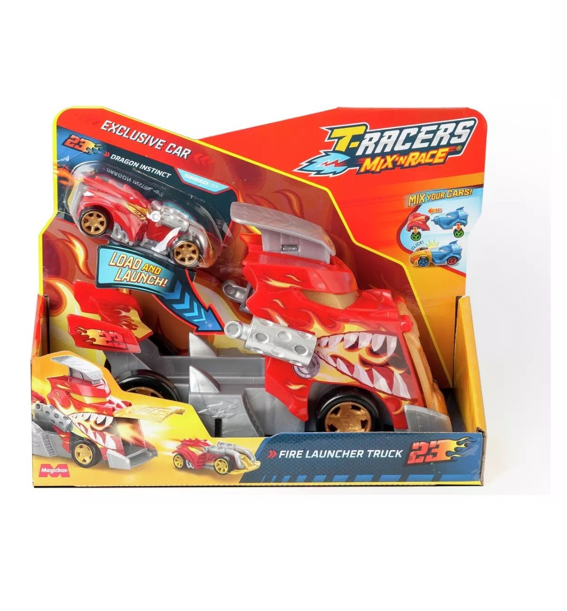 Camion cu lansator si masinuta T-Racers Mix N Race Fire - poza 3