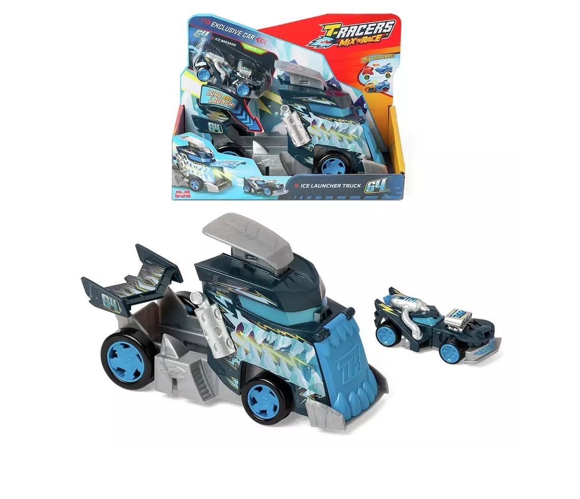 Camion cu lansator si masinuta T-Racers Mix N Race Ice - poza 2