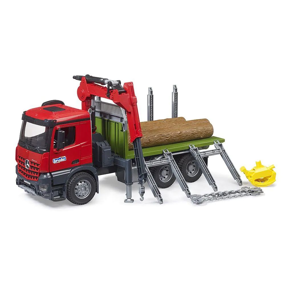 Camion cu macara si 3 lemne Bruder Mercedes Benz Arocs - poza 2