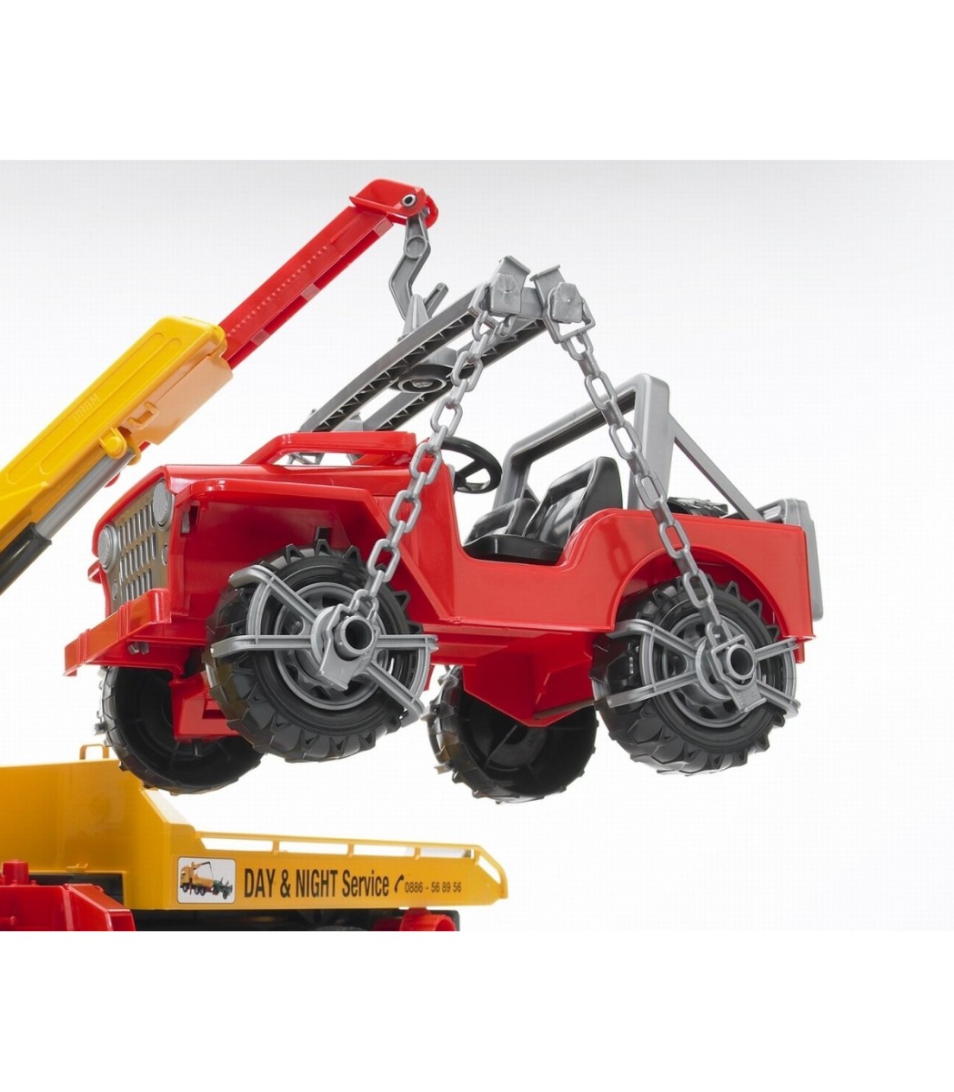 Camion cu platforma, macara Bruder MAN si vehicul de teren 02750 - poza 2