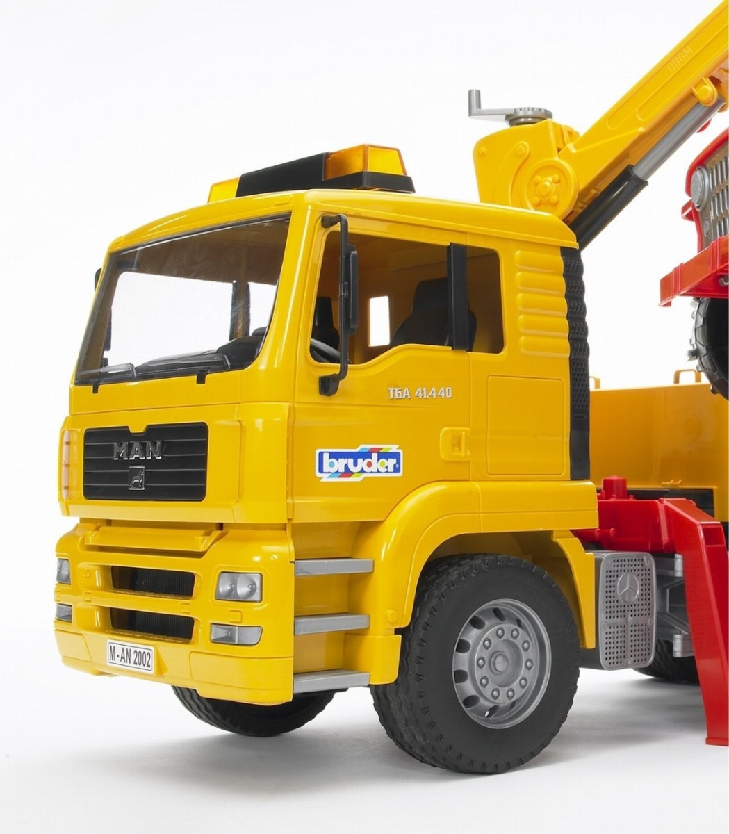 Camion cu platforma, macara Bruder MAN si vehicul de teren 02750 - poza 3