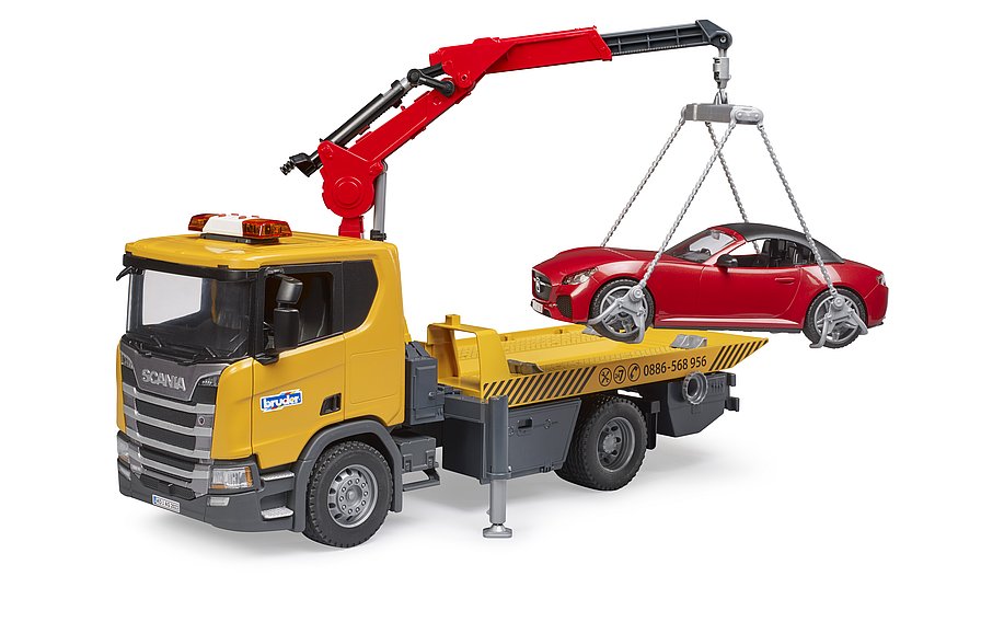 Camion cu platforma si masinuta Roadster Bruder Scania 03552 - poza 1