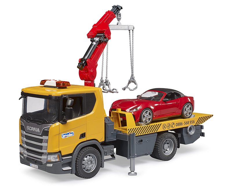 Camion cu platforma si masinuta Roadster Bruder Scania 03552 - poza 3