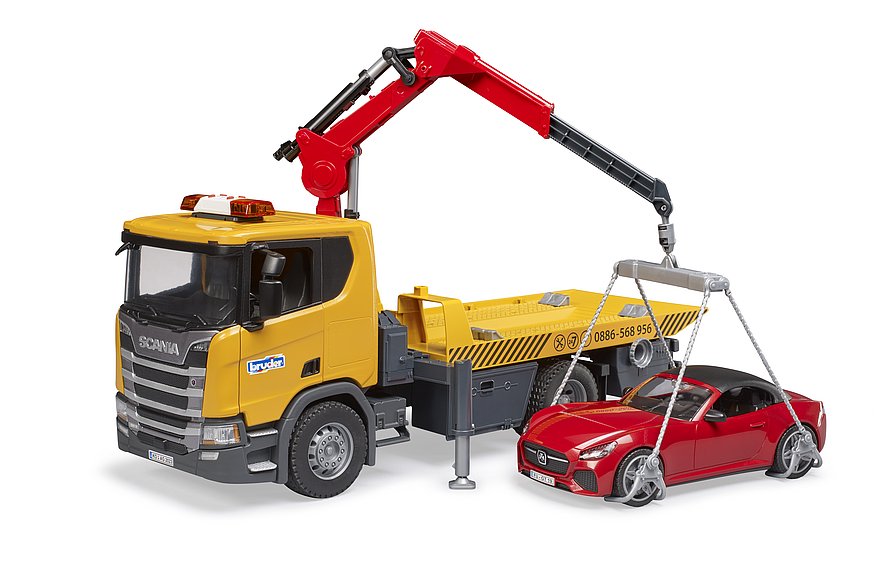 Camion cu platforma si masinuta Roadster Bruder Scania 03552 - poza 4