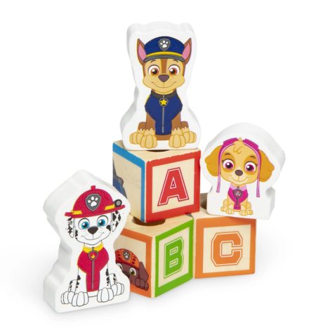 Camion cu remorca, 28 cuburi din lemn cu litere si 3 figurine Paw Patrol, Patrula Catelusilor - poza 2