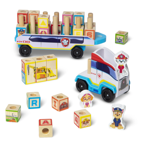 Camion cu remorca, 28 cuburi din lemn cu litere si 3 figurine Paw Patrol, Patrula Catelusilor - poza 4