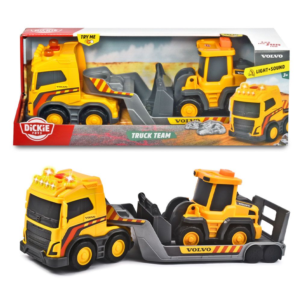 Camion cu remorca si buldozer Dickie Volvo Truck team - poza 2
