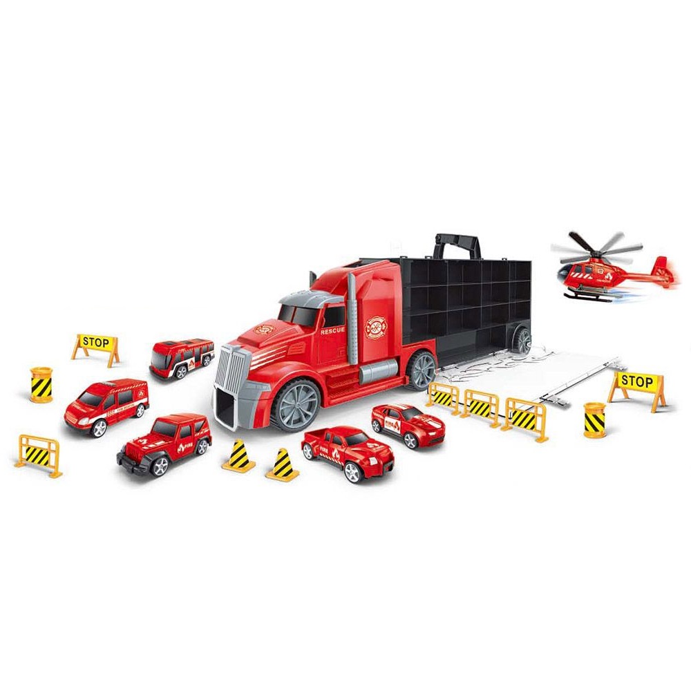 Camion de pompieri transportator cu masini si elicopter - poza 1
