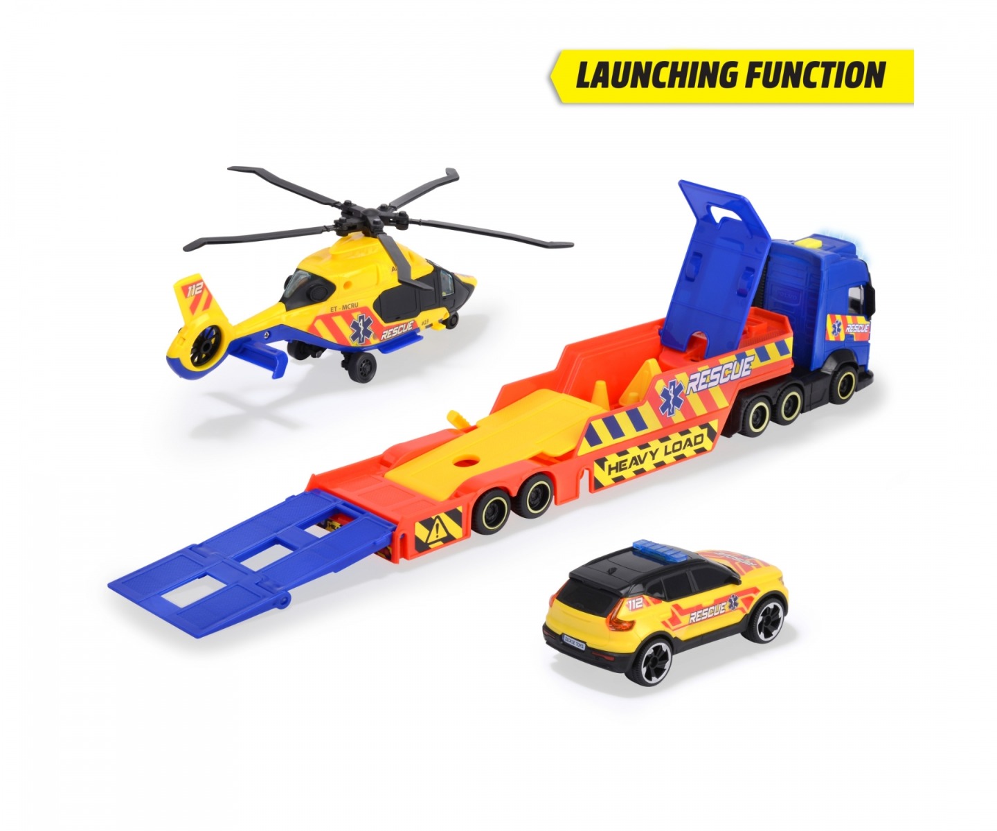 Camion de salvare Volvo cu elicopter Airbus H160 si masinuta XC40 Dickie - poza 2
