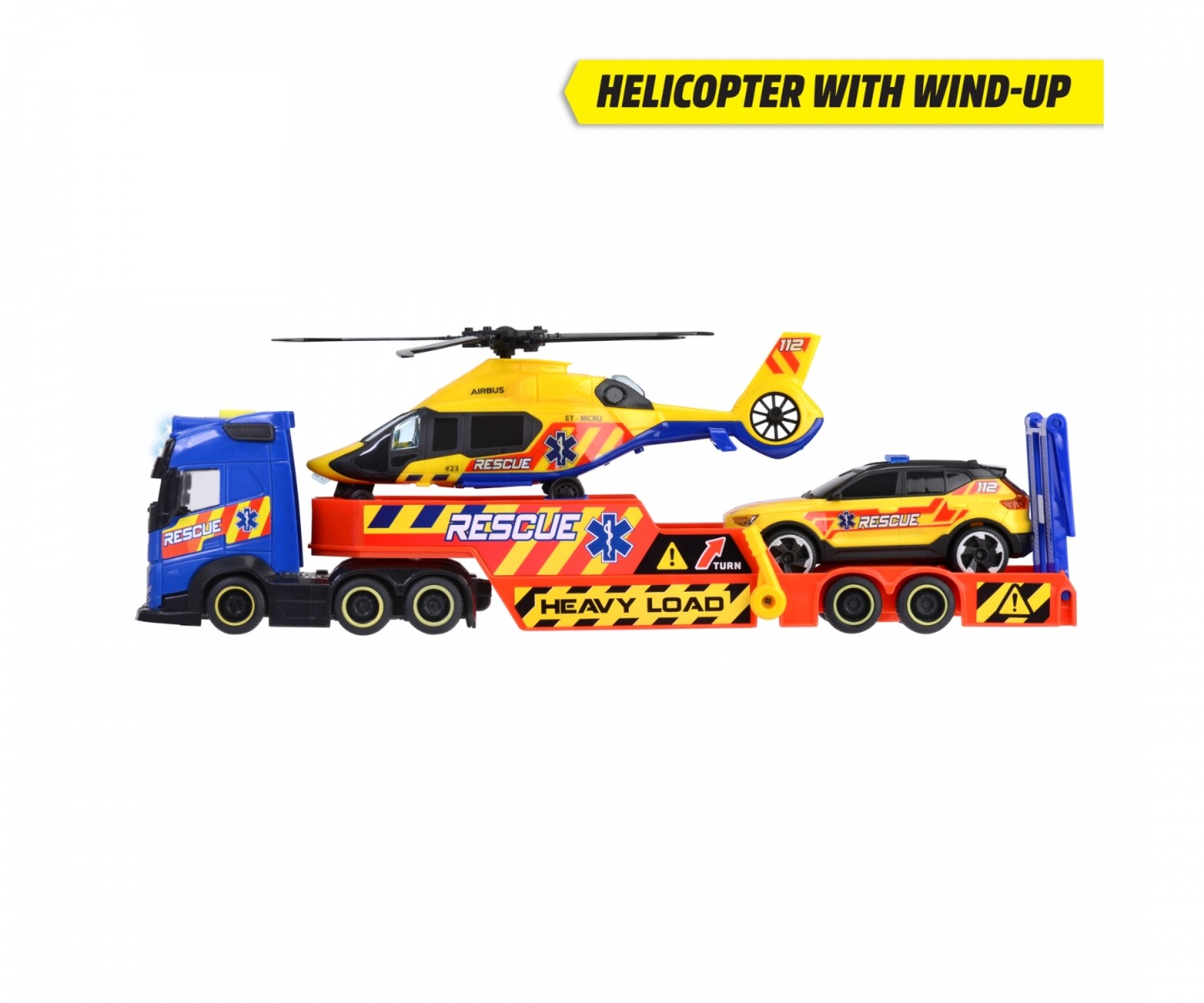 Camion de salvare Volvo cu elicopter Airbus H160 si masinuta XC40 Dickie - poza 3