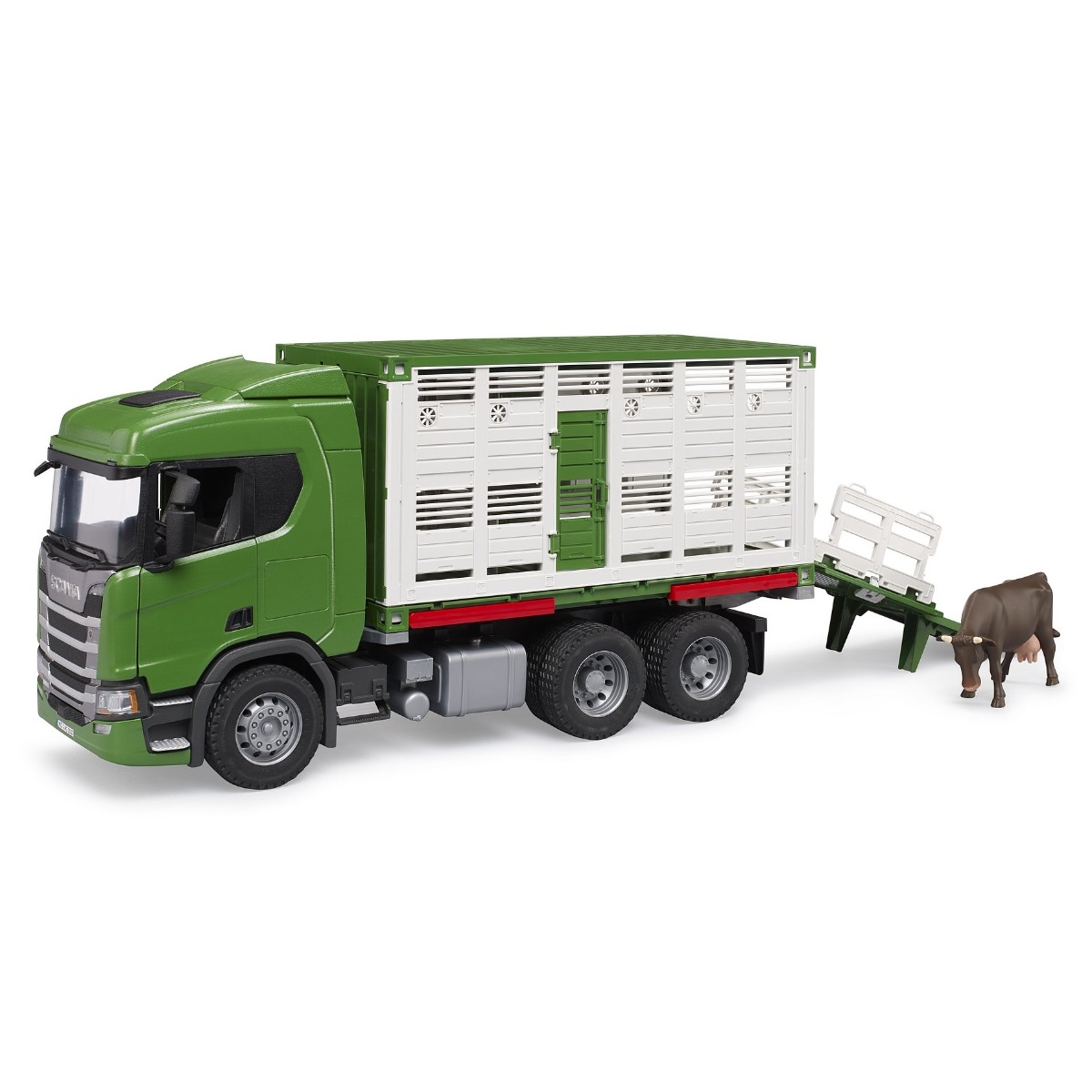 Camion transport animale cu figurina vacuta Bruder Scania Super 03548 - poza 1