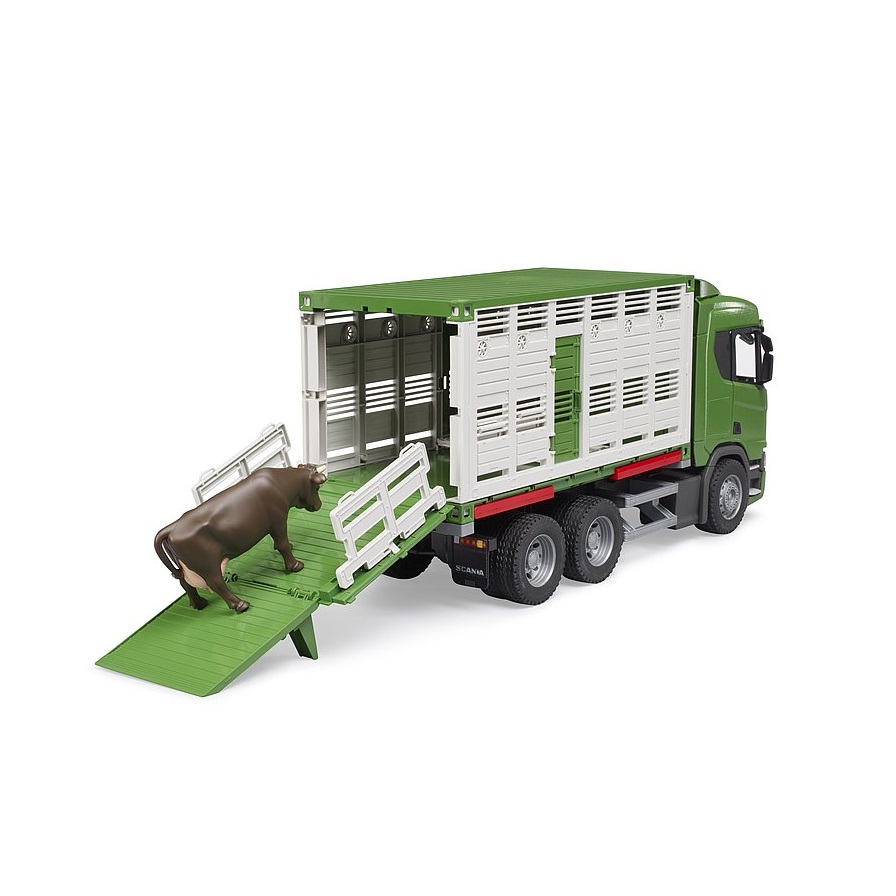 Camion transport animale cu figurina vacuta Bruder Scania Super 03548 - poza 2