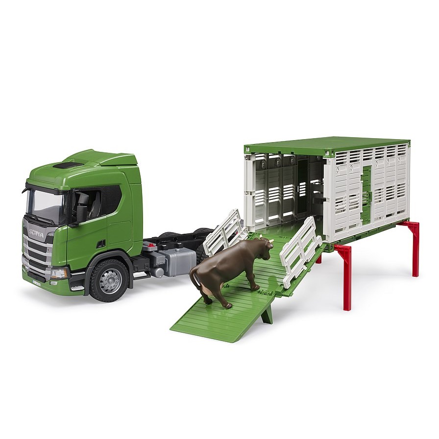 Camion transport animale cu figurina vacuta Bruder Scania Super 03548 - poza 4