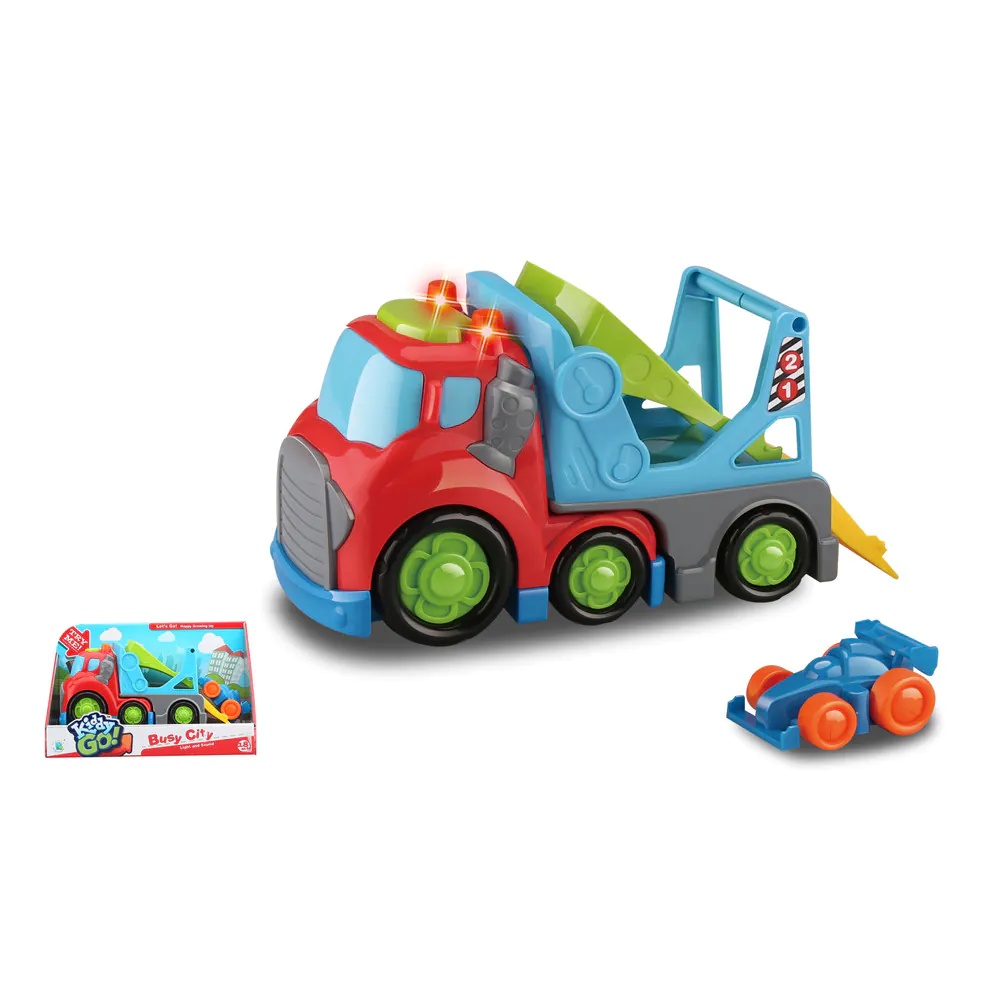 Camion transportator cu rampa, masinuta, sunete si lumini Kiddy Go 19.5 cm - poza 1